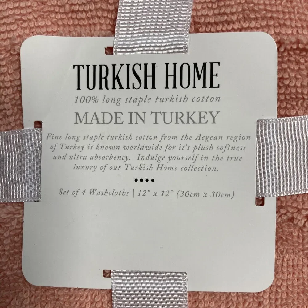 Turkish Home Coral Wash Cloths Cotton Set of Four 12x12 inch